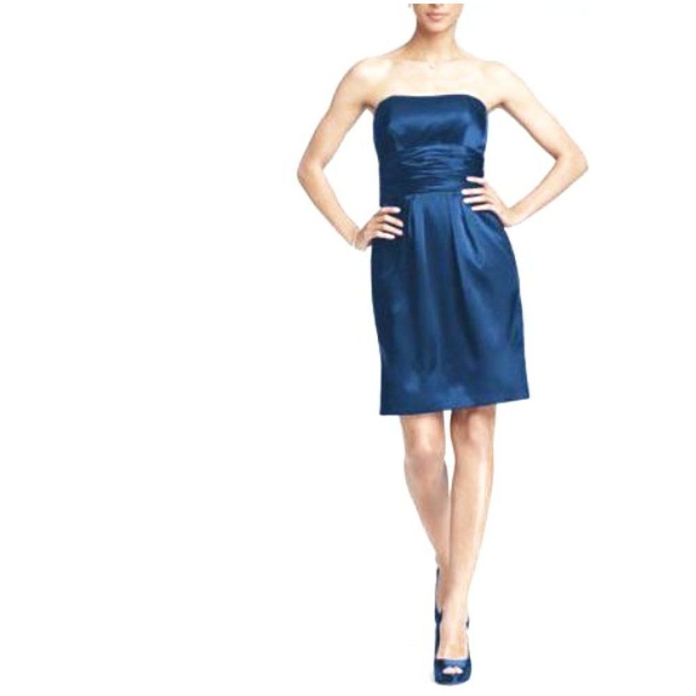 David's Bridal Short Blue Charmeuse Dress with Ruched Waist Pocket Size 2